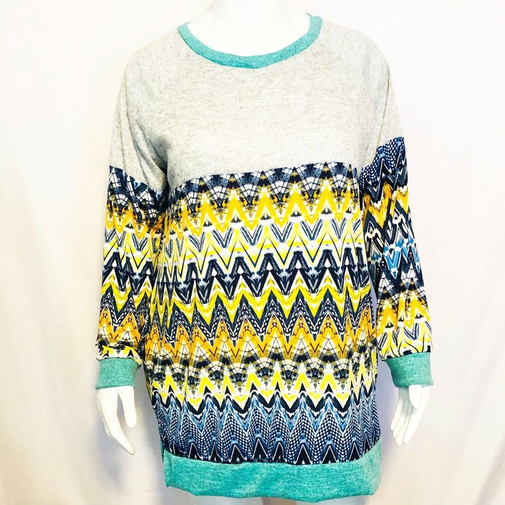 Egs by Eloges Womens Top 3XL Tunic Long Sleeve Round Neck Pullover Mixed Media